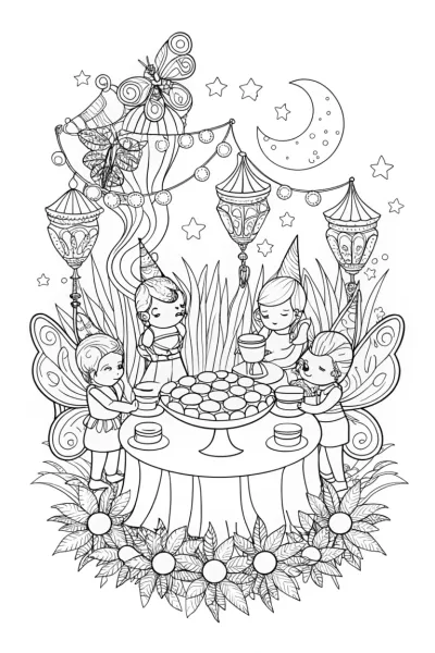 Mystical Halloween Garden Party Coloring Page