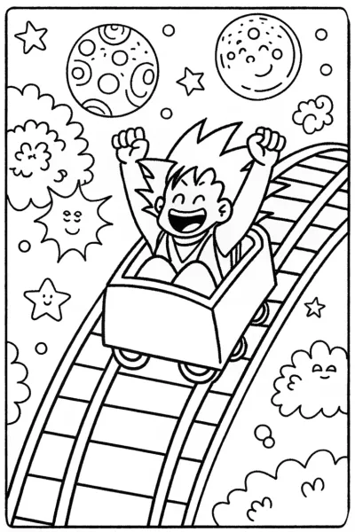 Goku’s Cosmic Rollercoaster Adventure Coloring Page