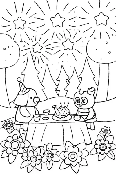 Whimsical Animal Tea Party Coloring Page