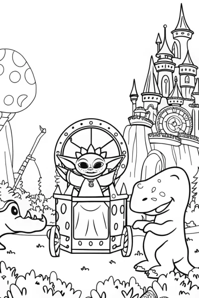 Baby Yoda’s Time-Traveling Adventure Coloring Page