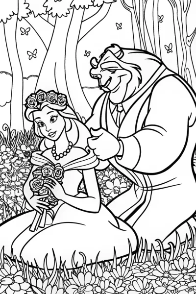 Belle and the Beast Flower Crown Coloring Page
