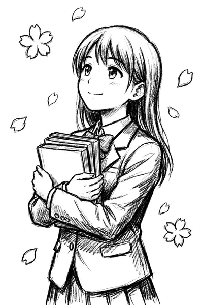 Sakura Schoolgirl Scene Coloring Page