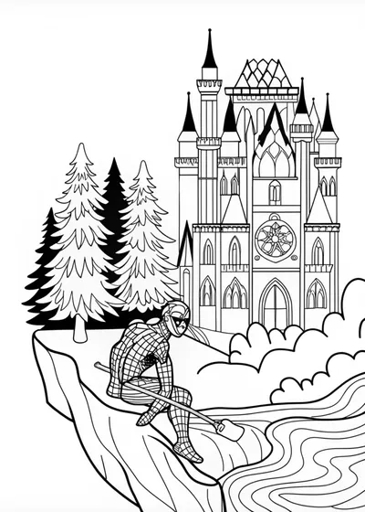 Spiderman in Front of a Castle