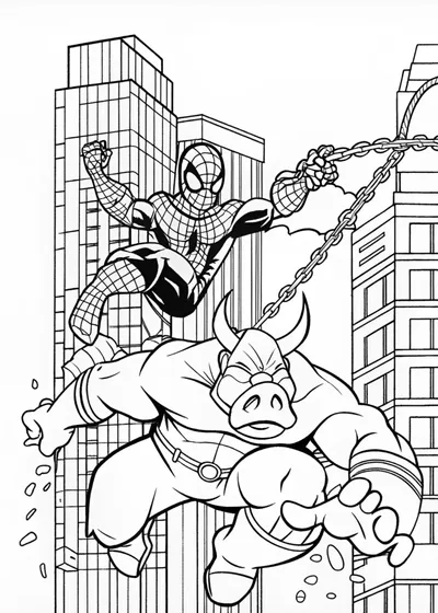 Rampaging Rhino in the City Coloring Page