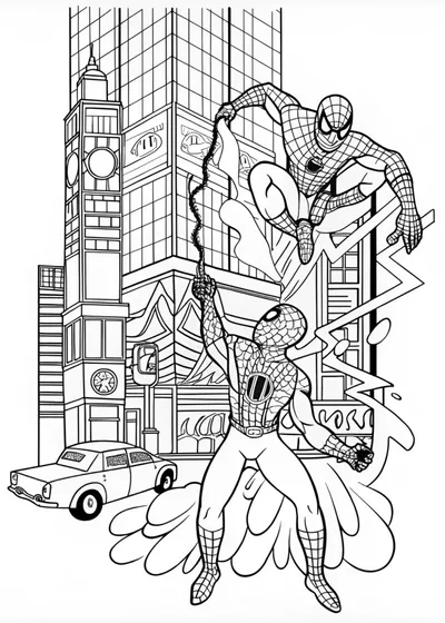 Spider-Man in Action: City Swing Coloring Page