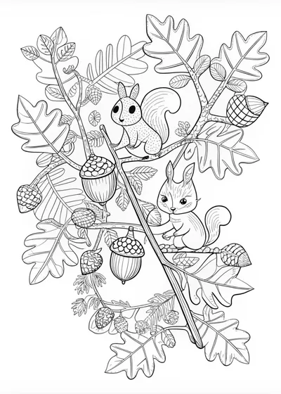 Squirrel’s Acorn Adventure Coloring Page