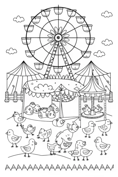 Chickens’ Carnival Adventure Coloring Page