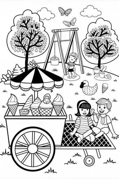 Sunny Day Ice Cream Delight Coloring Page