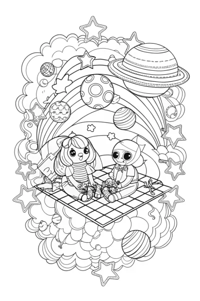 Rainbow Friends picnic in space