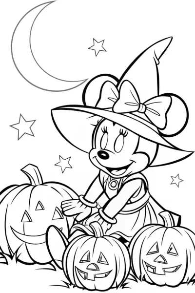 Minnie Mouse’s Halloween Pumpkin Patch Adventure Coloring Page