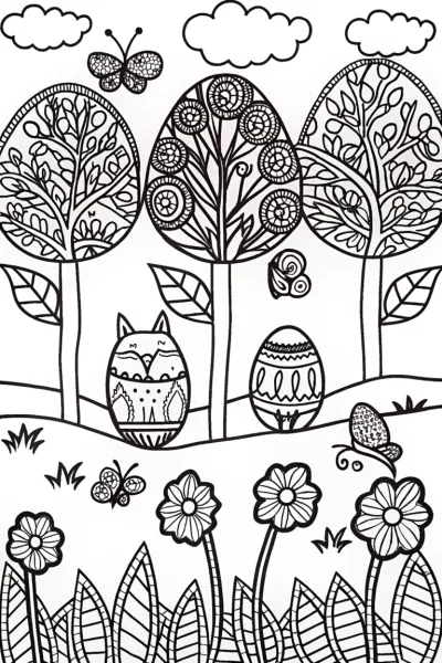 Easter Egg Fantasy Garden Coloring Page