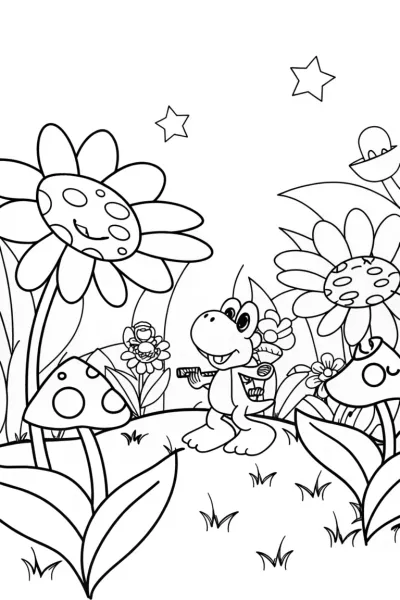 Yoshi in a magical garden