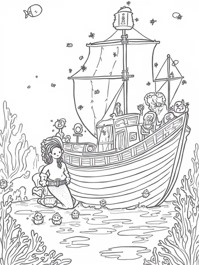 Mermaid exploring a shipwreck