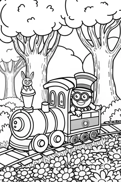 Minion’s Magical Train Adventure Coloring Page
