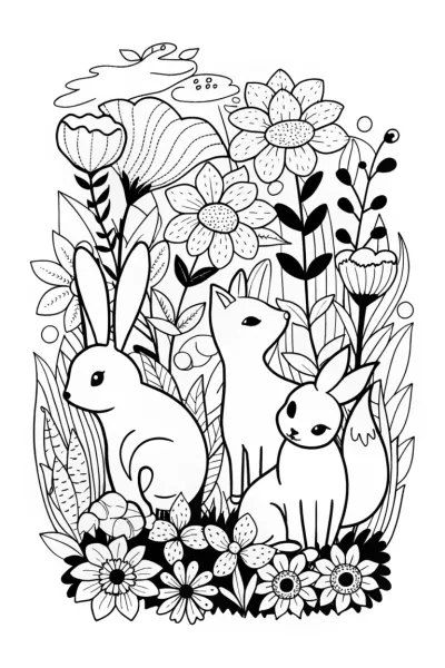 Woodland creatures in a magical garden