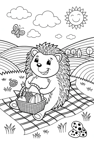Hedgehog Picnic Coloring Page