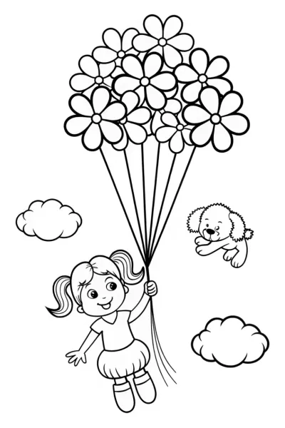 Ballooning through spring skies coloring page