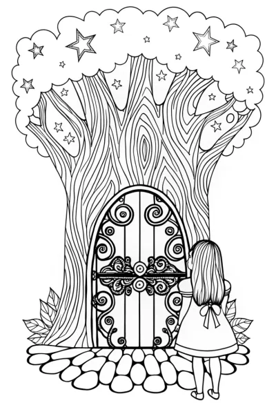 Alice’s Enchanted Doorway Coloring Page
