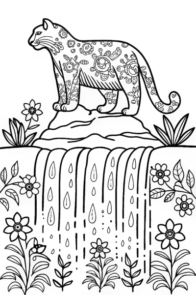 The Guardian of the Enchanted Waterfall Coloring Page