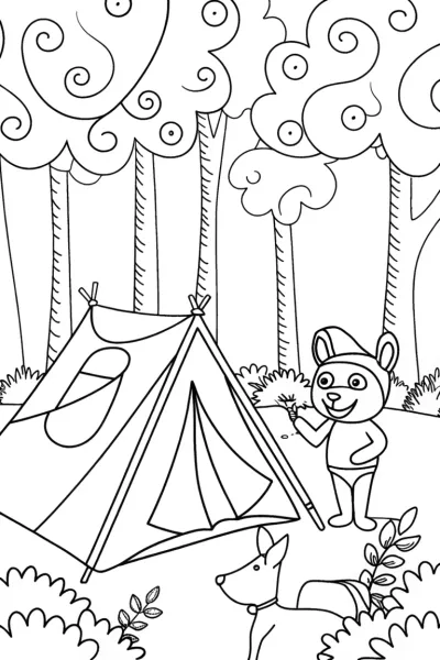 Bear’s Camping Adventure Coloring Page