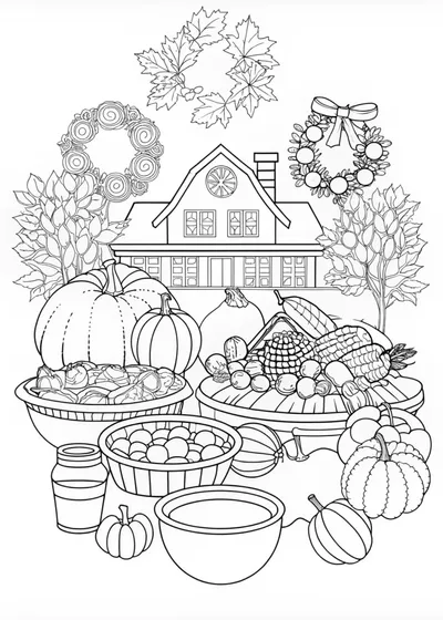 Thanksgiving Harvest Celebration Coloring Page