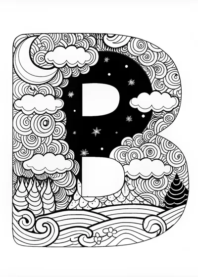 The Letter B: A Starry Night Coloring Page