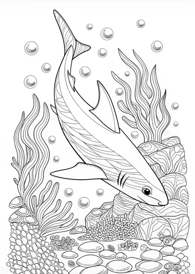 Great White Shark’s Ocean Adventure Coloring Page