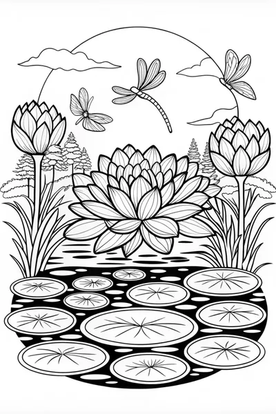 Tranquil Lotus Pond Coloring Page
