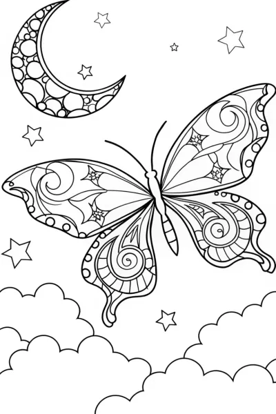 Butterfly Dreams: A Nighttime Flight Coloring Page