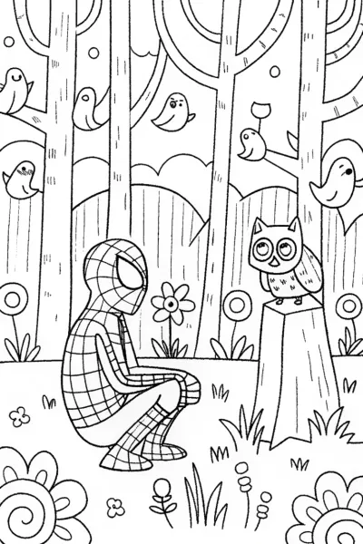 Miles Morales in a Whimsical Forest Coloring Page