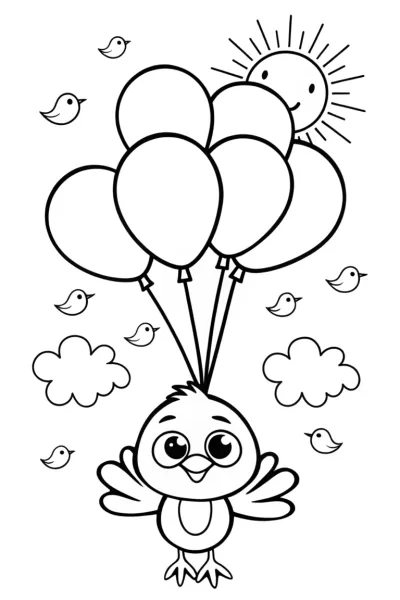 Chick’s Balloon Adventure Coloring Page
