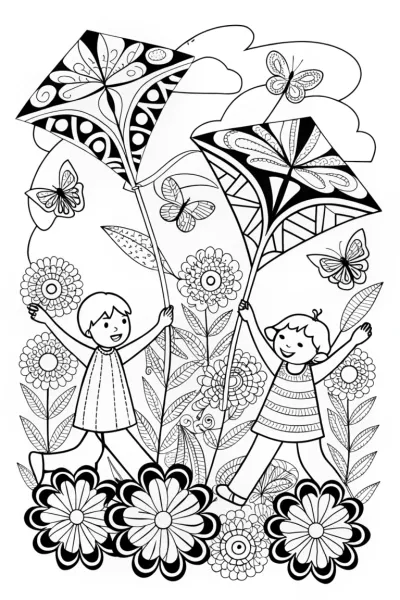 Springtime Kite Festival Coloring Page