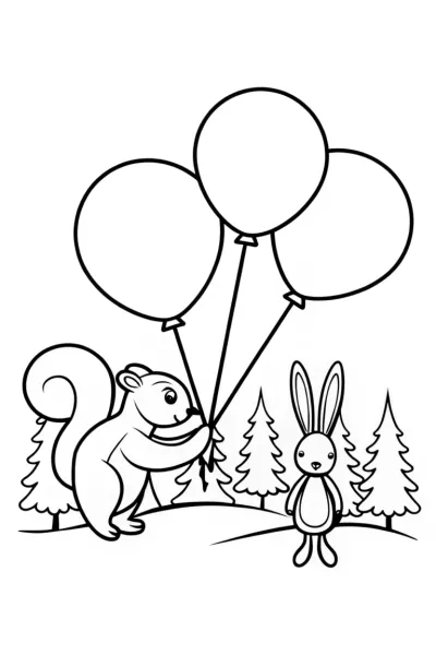 Squirrel and rabbit balloon race
