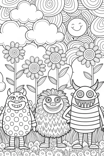 Monster Garden of Giggles Coloring Page