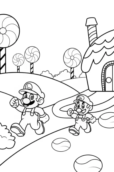 Mario and Luigi racing in Candy Land
