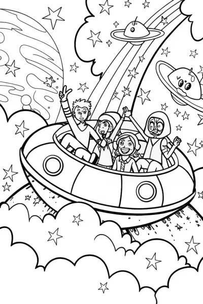 Rainbow High Students’ Starship Adventure Coloring Page