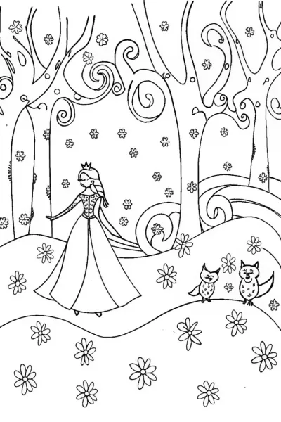 Elsa and the Enchanted Forest Friends Coloring Page