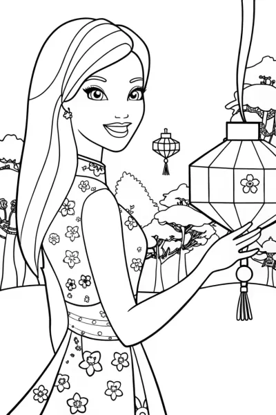 Barbie’s Enchanted Lantern Festival Coloring Page