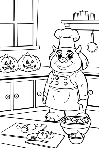Monster chef in a pumpkin kitchen