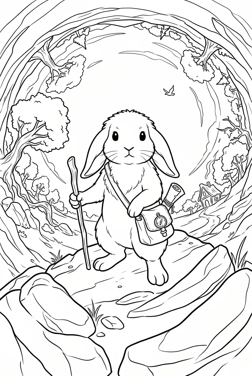 Example coloring page for the Ultra-wide shot prompt