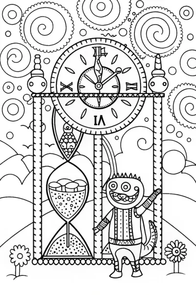 Huggy Wuggy’s Magical Time Machine Adventure Coloring Page