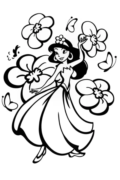 Jasmine’s Dreamy Flower Whirl Coloring Page