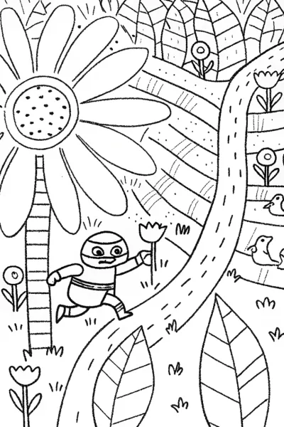 Ninja’s Colorful Flower Adventure in the Garden