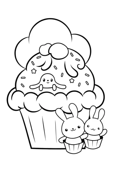 Cinnamoroll frosts cupcakes in cloud bakery