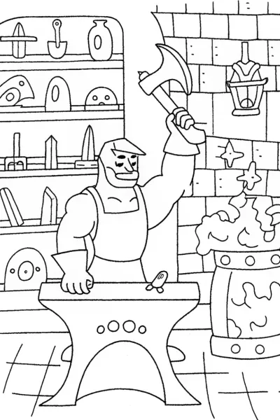 The Enchanted Forge of Champions Coloring Page