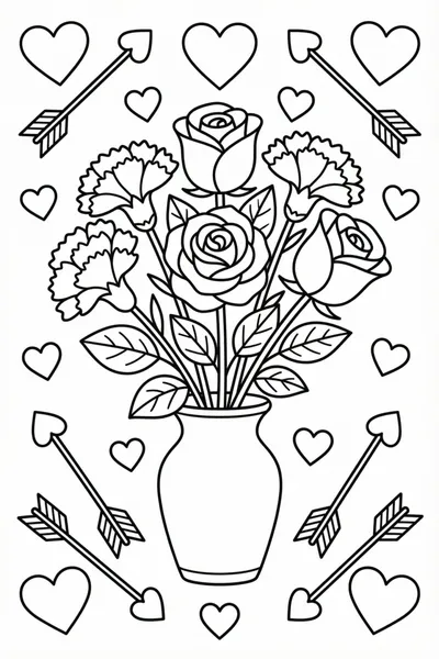 Valentine’s Flower Bouquet Coloring Page