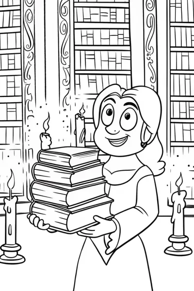 Belle’s Magical Library Coloring Page