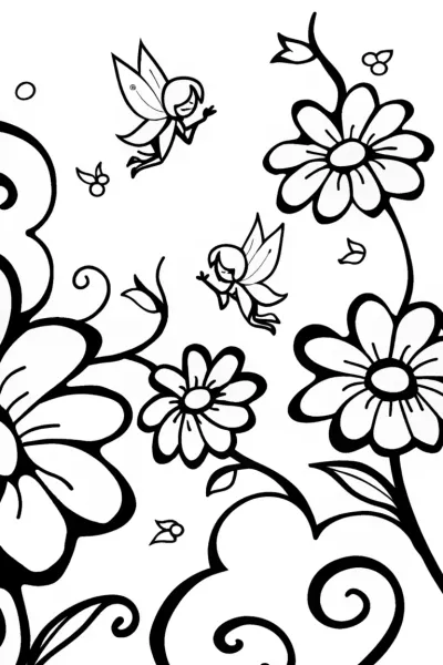 The Dancing Flower Fairies Coloring Page