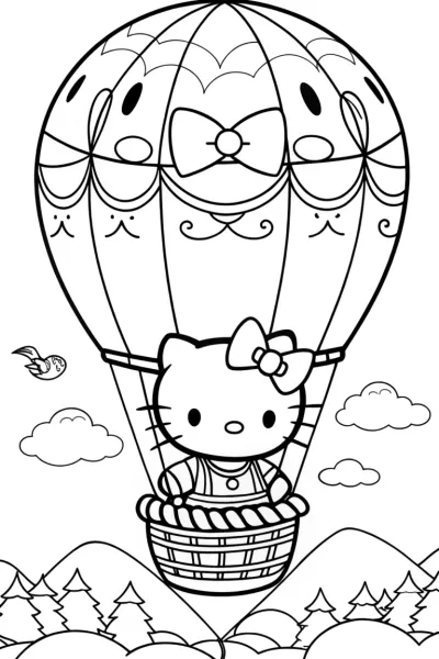 Hello Kitty’s Magical Balloon Ride Coloring Page