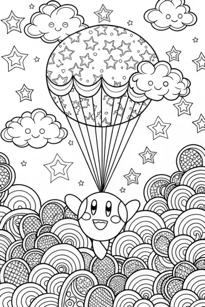 Kirby’s Whimsical Balloon Adventure Coloring Page